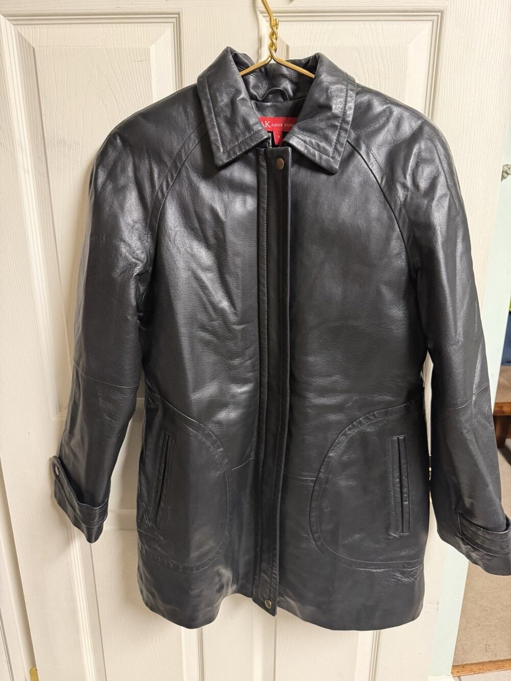 Anne Klein Woman's Faux Fur Lined Jacket Leather Coat Zip Small Mob Long 40x32